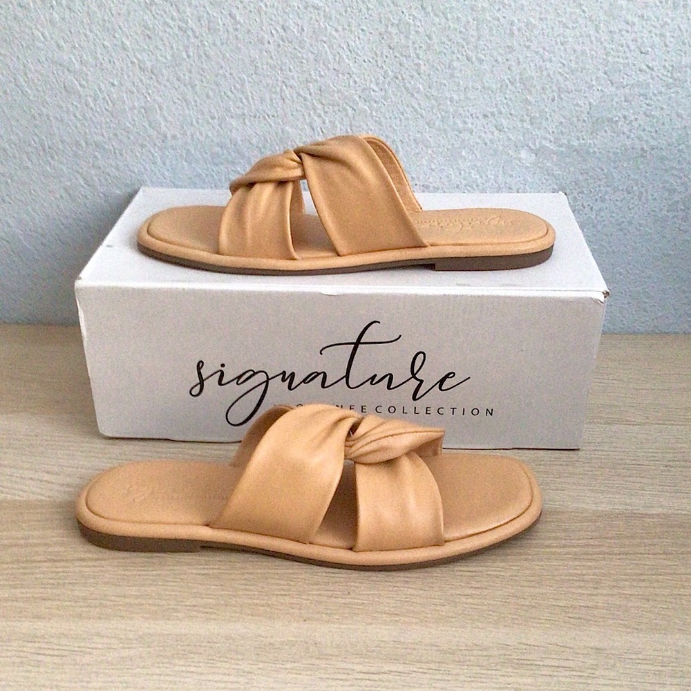 Journee Collection Tan Knot Slide Sandals